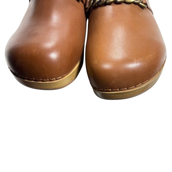 Bella-Vita Clog Mules Women's 12WW Tan Leather Chain Accent Slip Resistant Wide - Picture 8 of 9